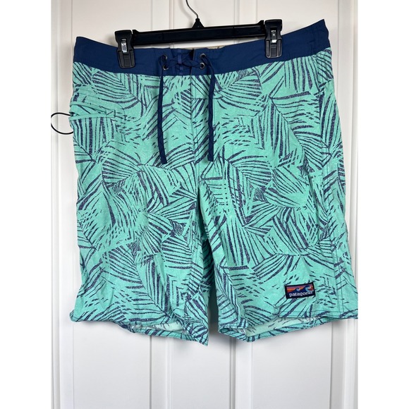 Patagonia Other - Patagonia Mens Board Shorts Mint Green Navy Palm Leaf Print‎ Swim Trunks 36/10